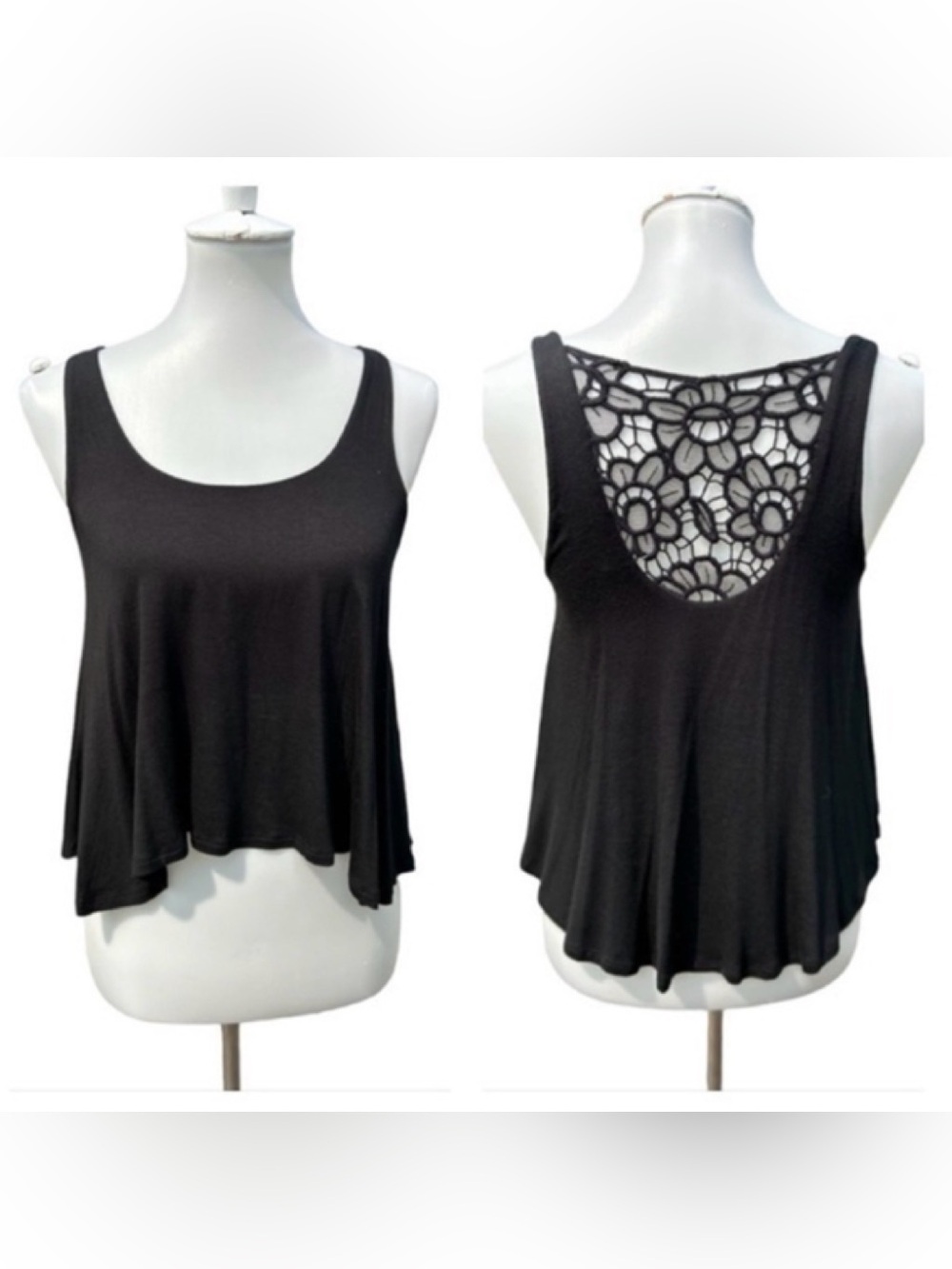 Monteau black crop top with detail crochet back